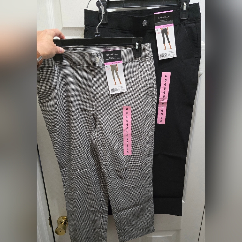 Rafaella Black Or Checkered (Blk/wht) Stretch Capri Pants, Price Is For 1